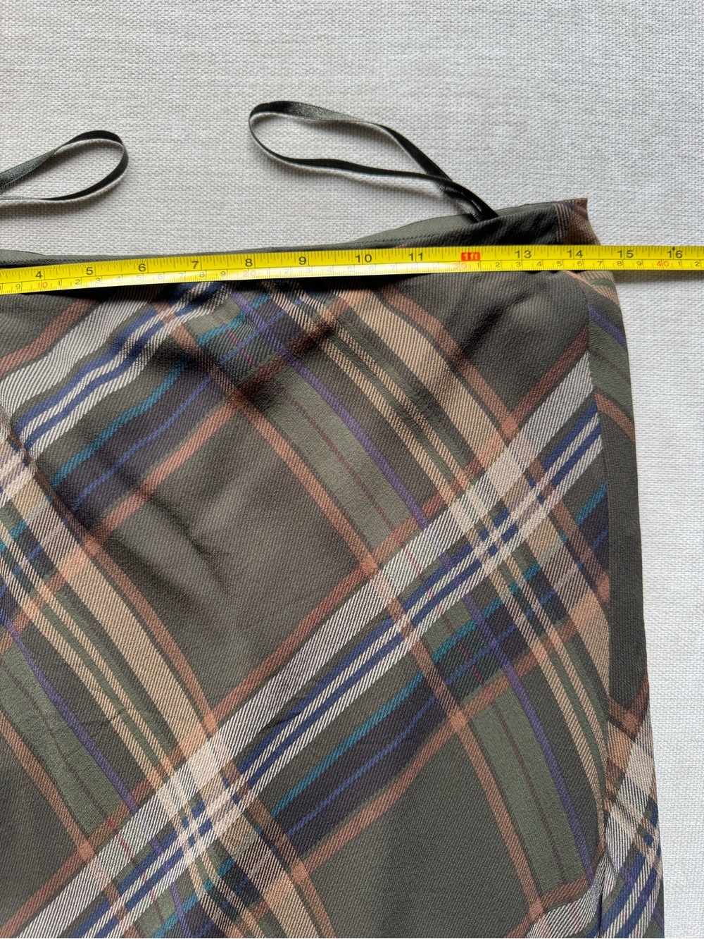 Vintage LAUREN by Ralph Lauren Olive Plaid Silk Slip Skirt - Picture 6 of 7